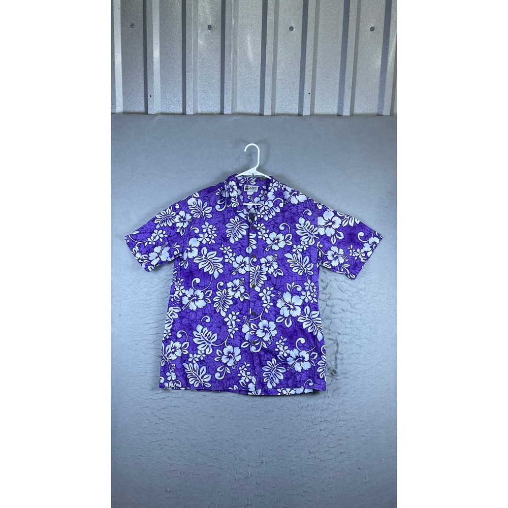 Aloha Republic Hawaiian Shirt Mens L Purple Excellent Floral Hibiscus Hawaii